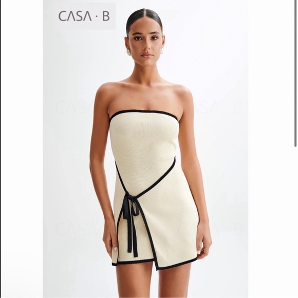 NEW💫 to CASA B| Celeste Strapless Knit Mini Dress in Cream / black - Picture 5 of 10